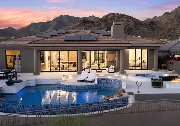 Modern home with pool and mountain view